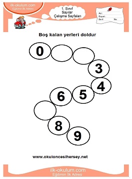 Çocuklar İçin Sayılar Çalışma Sayfaları 